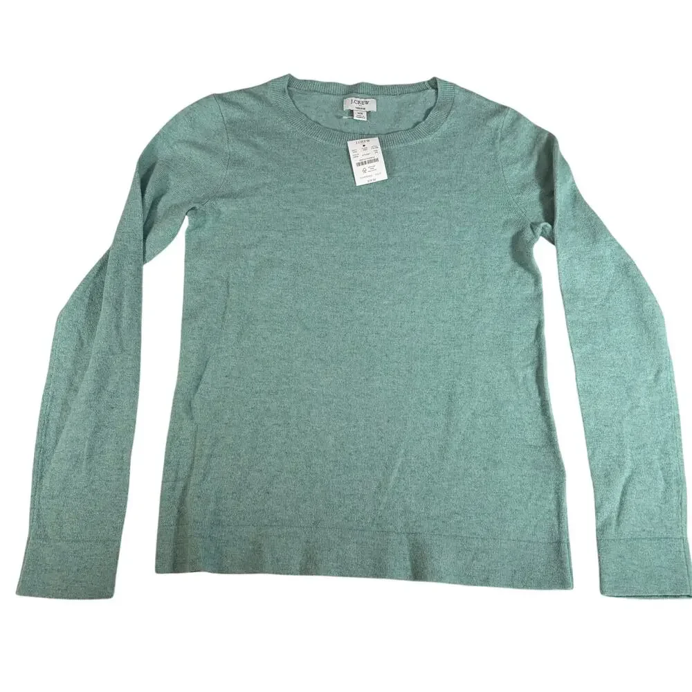 NWT J Crew Teddie light green crew neck wool blend sweater. Sz XS preppy classic
